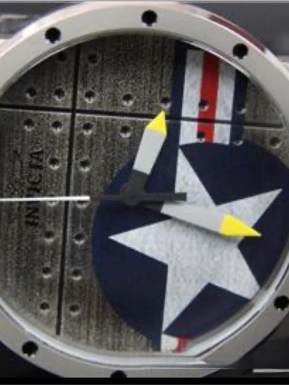 Invicta Navy Blue White Star Dial Watch with Yellow Accent